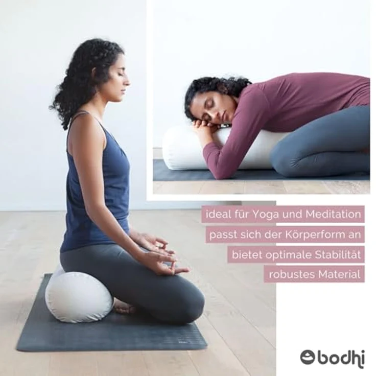 Bodhi Yoga Bolster, Yogarolle aus 100% Bio-Baumwolle mit Bio Dinkelfüllung, waschbar, rund, 65 x 20 cm, rosé – Bild 4