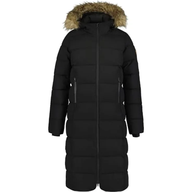 Icepeak Brilon Mantel Damen, schwarze Skijacke Gr. 44, wasserabweisend, atmungsaktiv, mit abnehmbarer Kapuze und Kunstpelz