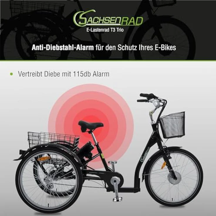 SachsenRad T3A Trio Lastenrad mit Alarmanlage, ElektroDreirad Klapprad, Shimano 7-Gang-Kettenschaltung, blau – Bild 4