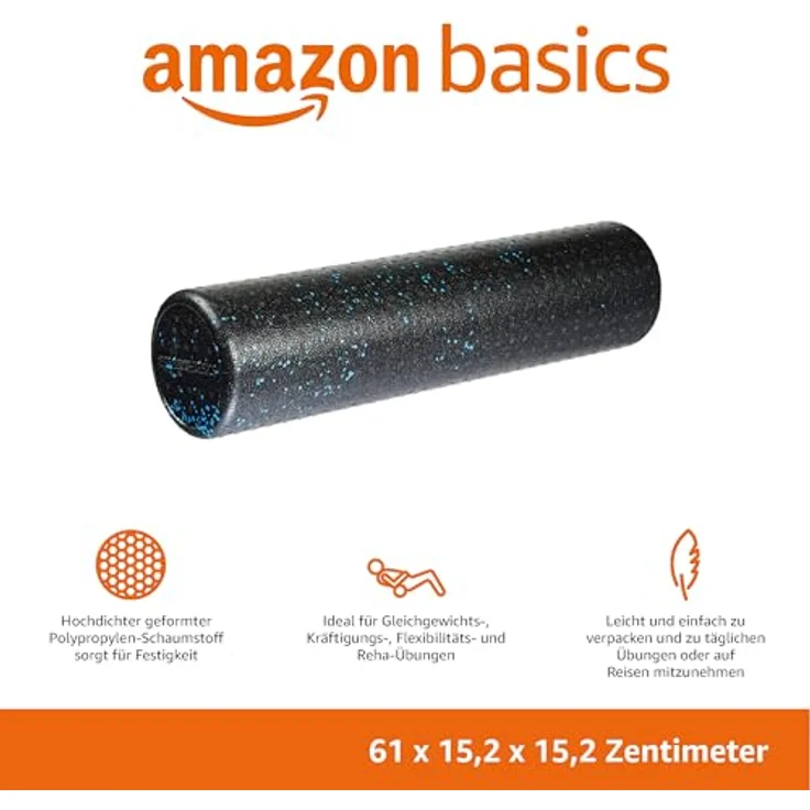 Amazon Basics Hochdichte Schaumstoffrolle, Rund, Blau gesprenkelt, 60 cm für Gleichgewichtstraining und Rehabilitation – Bild 2