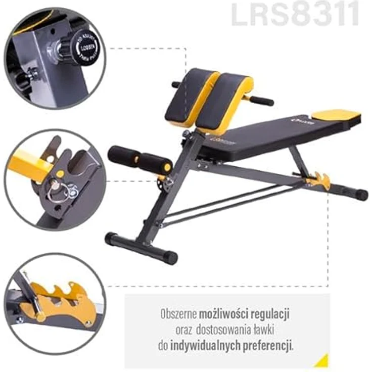 HMS Premium LSR8311, Bank mit Hyperextension und Stütze, max. Belastbarkeit 160 kg, verstellbarer Sitz, schwarz/gelb – Bild 3