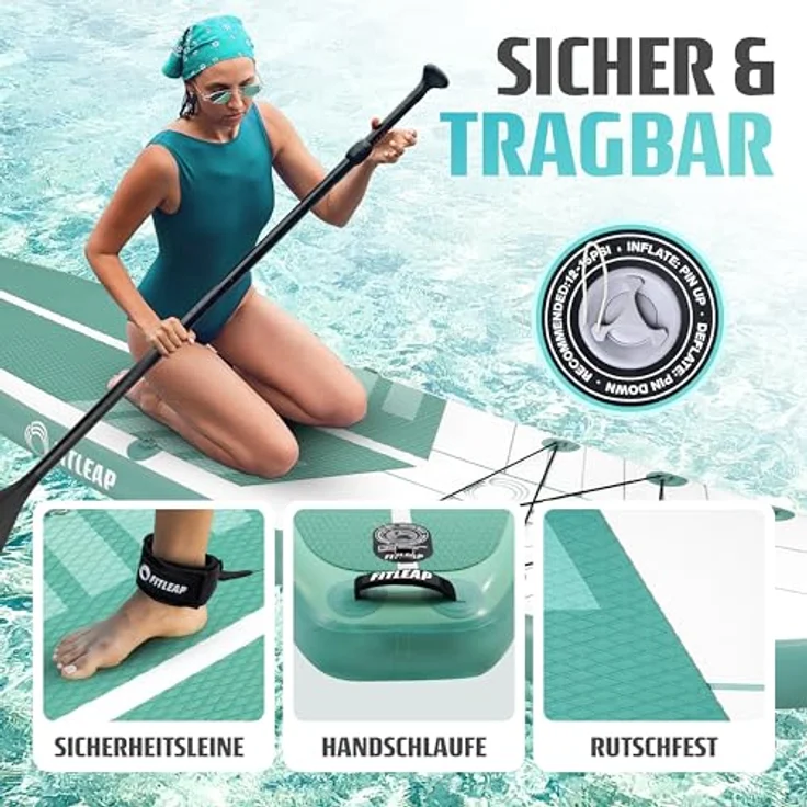 Fitleap Premium Stand Up Paddling Board Set, aufblasbares SUP Board mit Pumpe, verstellbarem Paddel, Rucksack, vielseitig einsetzbar für Yoga, Surfen und Wassersport – Bild 5