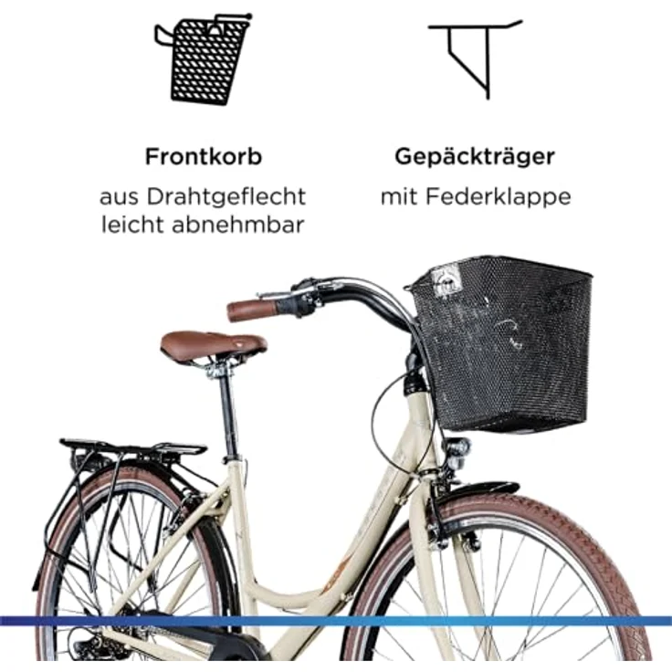 ZÜNDAPP Z700 Damenfahrrad 28 Zoll, Tiefeinsteiger Citybike mit 6 Gang und Korb, elfenbein, 46 cm – Bild 5