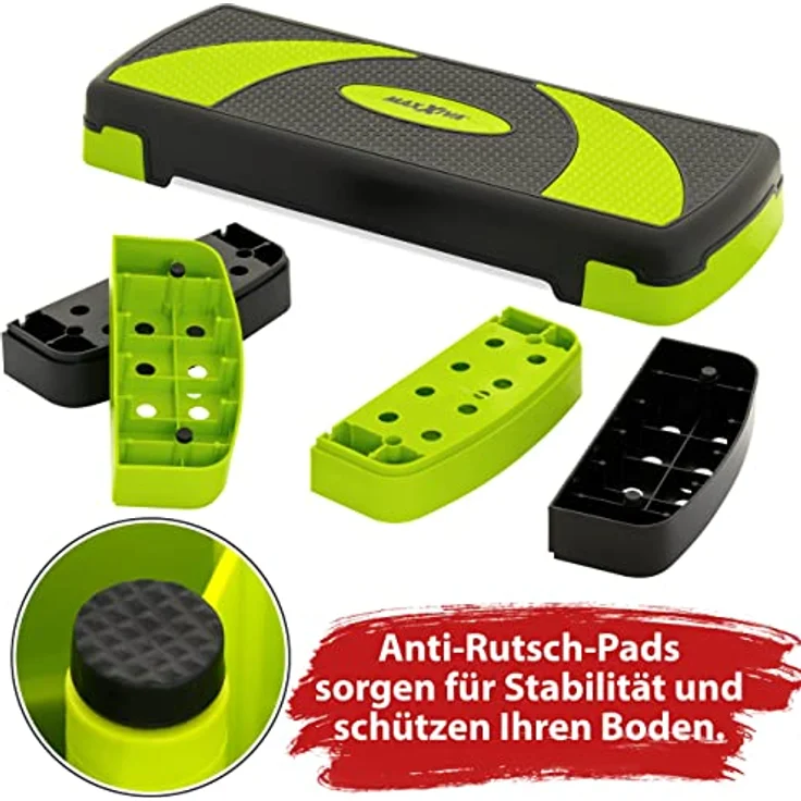 MAXXIVA Stepper Aerobic-Fitness-Steppbrett grün schwarz 80x30,5 cm höhenverstellbar 10-15-20 cm Hometrainer Fitnesstraining Workout – Bild 5