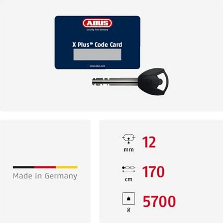 Abus Granit Extreme Plus 59, Veloschloss mit 12-mm-Sechskantkette aus gehärtetem Stahl, 170 cm – Bild 4