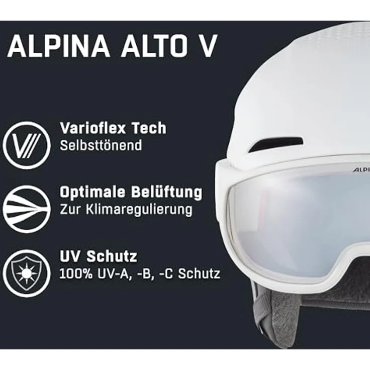 Alpina Alto V, Unisex Visierhelm in Weiß matt, 2-in-1 mit multidirektionaler Visier-Gelenksmechanik, 51-55 cm – Bild 2