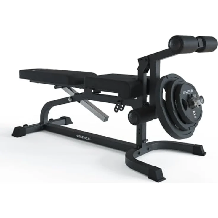Atletica X-Bench Multifunktionale Hantelbank mit Bizeps- und Beincurl-Aufsätzen | Negativ verstellbar | 650kg Belastbarkeit | 8cm dickes Polster – Bild 3