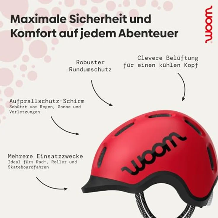 WOOM READY Kinder Fahrrad Helm, rot, S (50-53 cm), für sichere Abenteuer, hohe Sichtbarkeit, praktischer Magnetverschluss – Bild 2