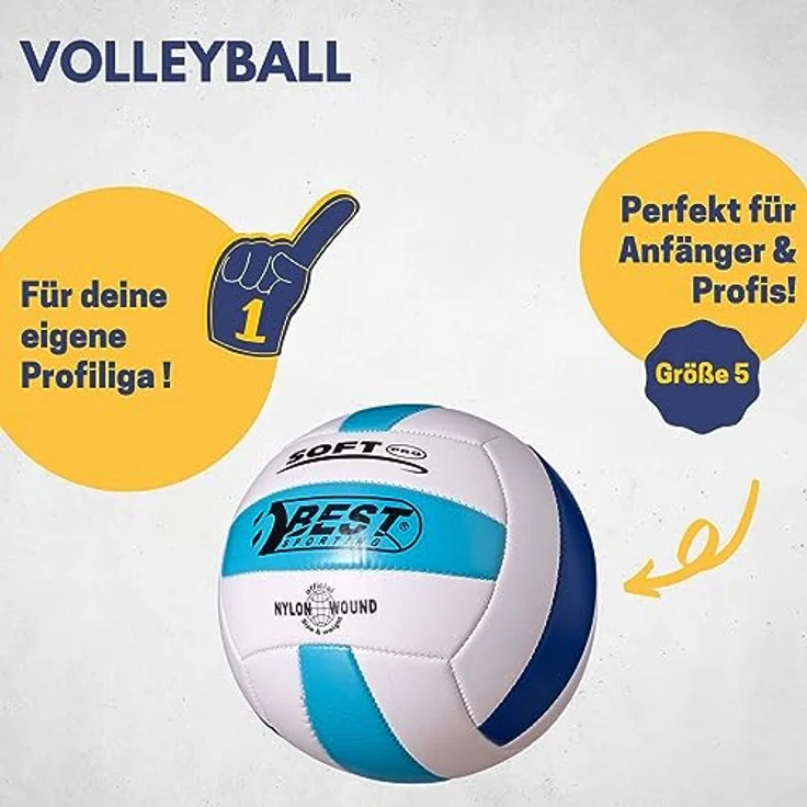 Best Sporting Volleyball Soft Pro Größe 5, weiß/gelb/rot oder weiß/hellblau/blau weiß/hellblau/blau – Bild 3