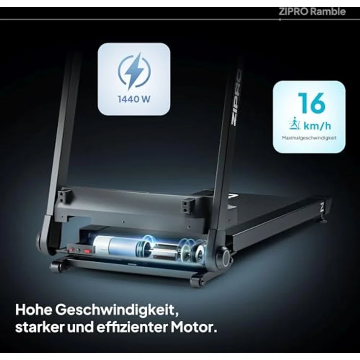 ZIPRO Ramble Laufband Klappbar, 1,98 PS Motor, 1-16 km/h, 12 Steigungsstufen, LED-Display, App-kompatibel, Dämpfungssystem für Zuhause – Bild 5
