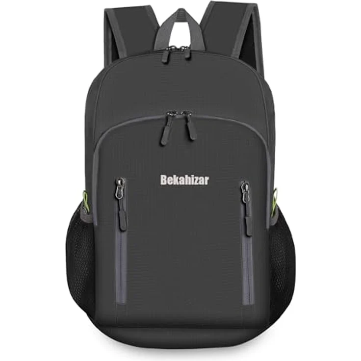 Bekahizar 20L Faltbarer Rucksack, ultraleicht und wasserfest für Herren, Damen und Kinder, ideal für Outdoor-Aktivitäten, schwarz – Bild 2