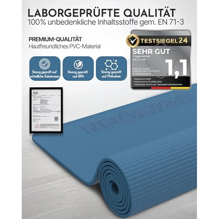 NEOLYMP Yogamatte rutschfest & gelenkschonend, 183x61cm PVC Fitnessmatte für Yoga, Pilates & Workout, Indigoblau – Bild 4