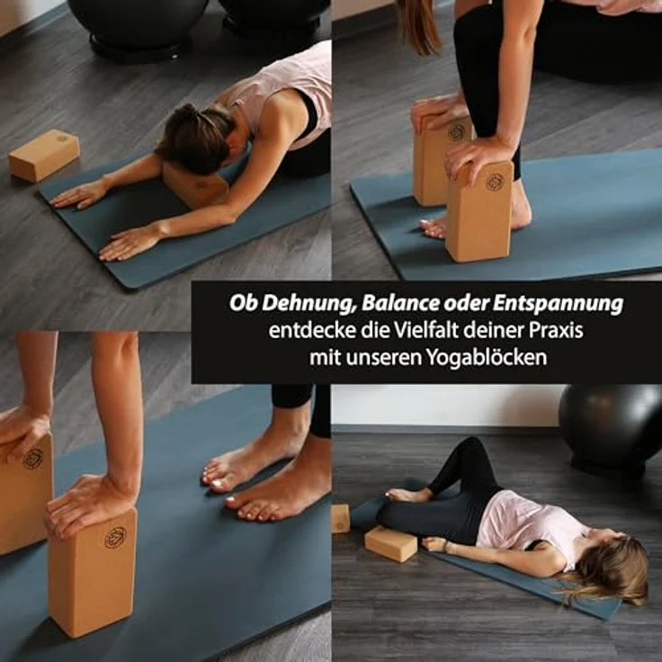 VonBueren Yoga Block aus Kork, 22 x 12 x 7,5 cm, rutschfest und elastisch, leicht und handlich, Yogazubehör für Damen und Herren – Bild 5