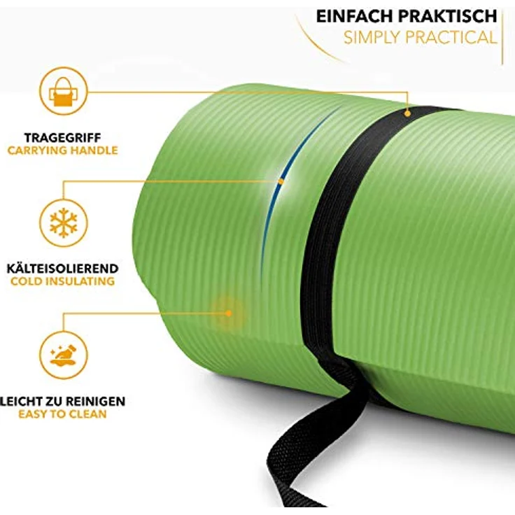 TRESKO Yogamatte Phthalatfrei - Gymnastikmatte rutschfest, Pilatesmatte Fitnessmatte mit Tragegurt, 185 x 60 x 1,0 cm Hellgrün – Bild 2