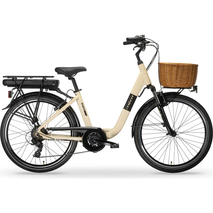 MBM Elektro-Citybike RHEA 24 Zoll, creme mit Banfang Hinteradnabenmotor und 6-Gang Shimano Kettenschaltung