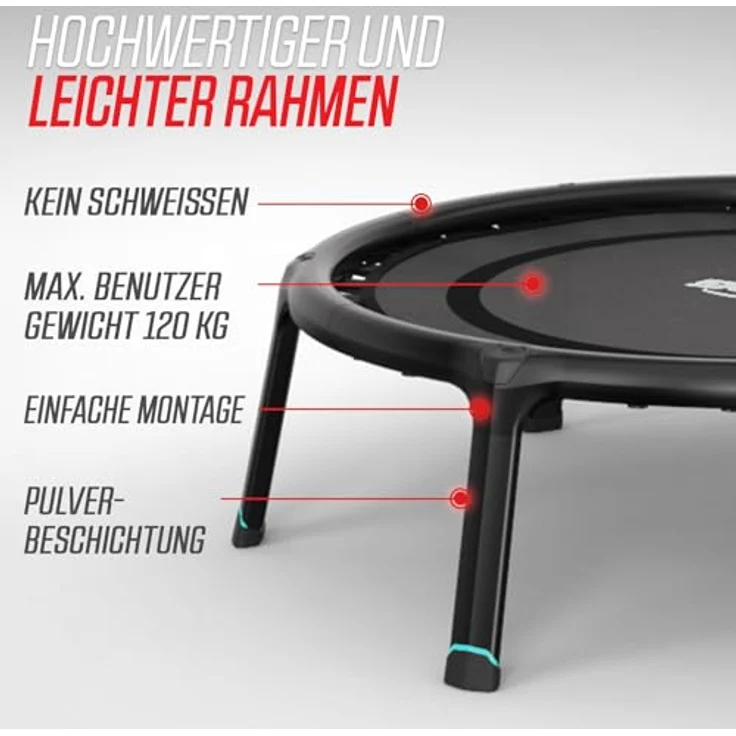 Berg Fitnesstrampolin, 110 cm Ø, individuell einstellbare Gummibänder, klappbar, stabil und rutschfest – Bild 3