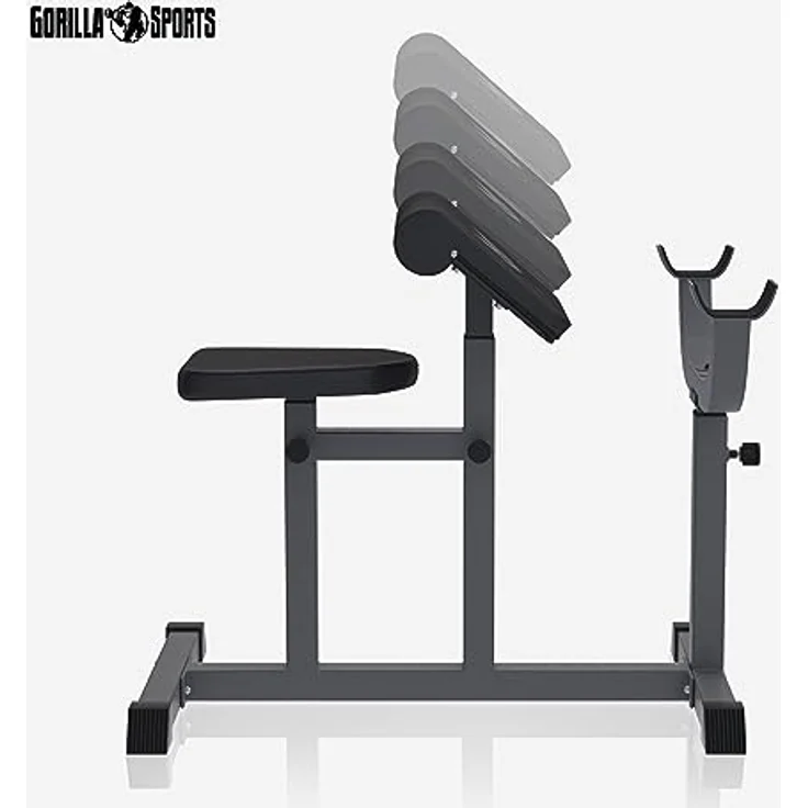 GYRONETICS® Curlbank - 90 x 65 x 80-112 cm, Sitz 5-fach, Curlpult und Hantelablage 4-Fach Höhenverstellbar, Rutschfesten Füßen, bis 150kg Belastbar - Hantelbank, Scottbank, Bizepsbank, Scott-Bank – Bild 4