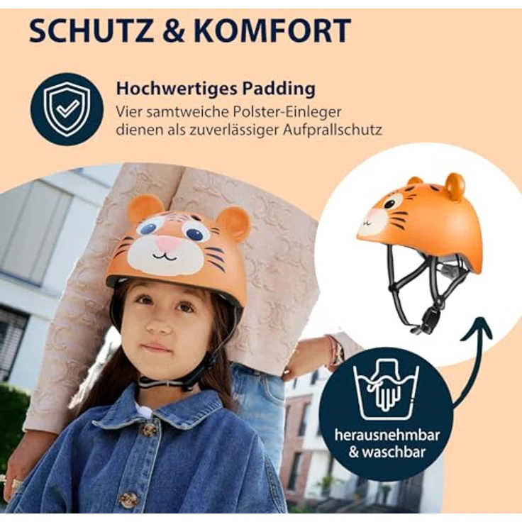 HUDORA Tiggy Kinderhelm, sicherer und bequemer Fahrradhelm in Orange, Größe XS (48-52 cm) für Kinder – Bild 5