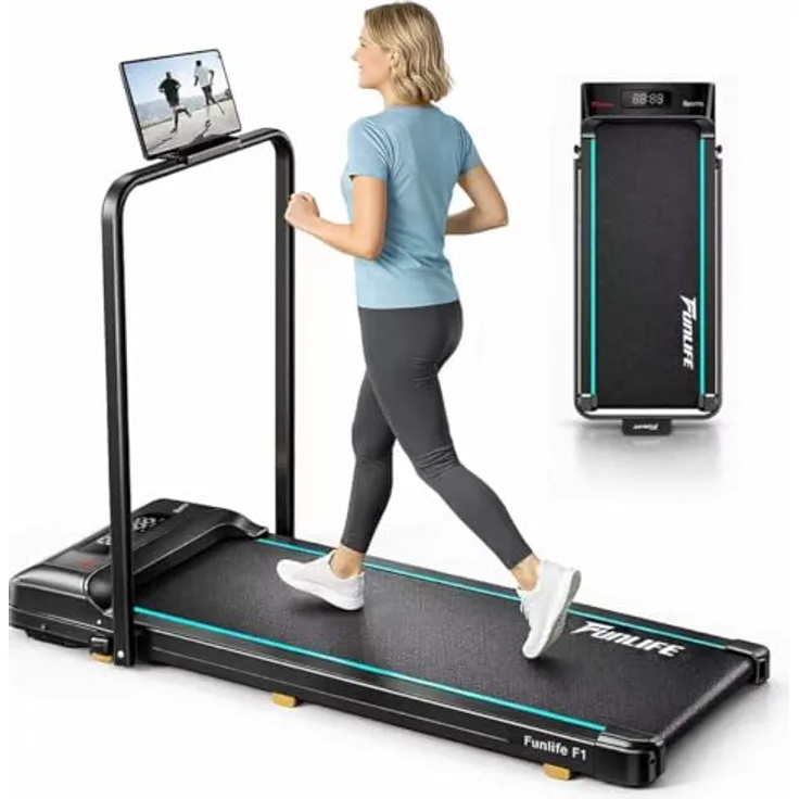 FunLife F1 Laufband klappbar – 3-in-1 Walking Pad (1–8 km/h) mit Haltegriff, leiser Betrieb, kompakt für Zuhause & Büro, blau
