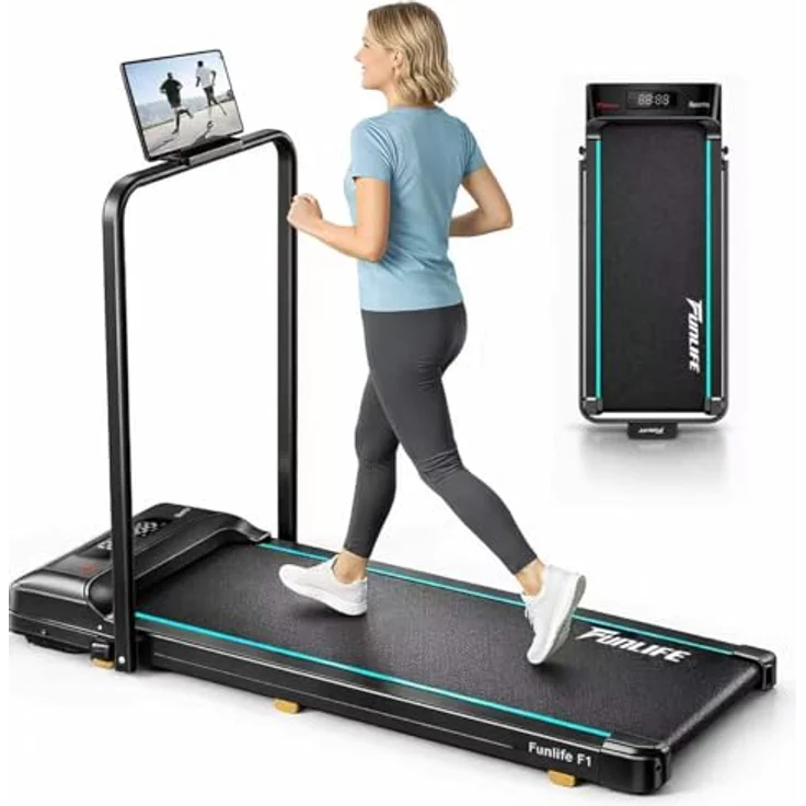 FunLife F1 Laufband klappbar – 3-in-1 Walking Pad (1–8 km/h) mit Haltegriff, leiser Betrieb, kompakt für Zuhause & Büro, blau – Bild 1