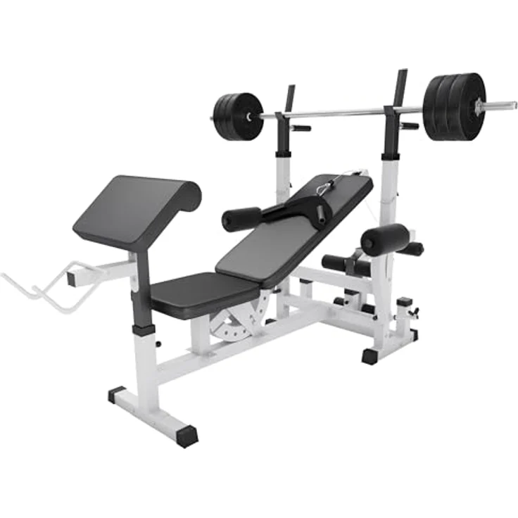GORILLA SPORTS® Hantelbank mit Gewichten - Multifunktionale Fitnessstation mit 170 cm Hantelstange, 40/70/100 kg Hantelset, Beincurler, Butterfly, Dip-station, Curlpult - Trainingsbank in Schwarz – Bild 1