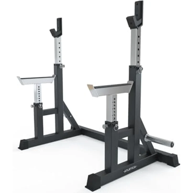 Atletica Dome | Höhenverstellbare Squat- und Hantelbank Basis | Chrome Uprights und Safety Spotter Arme | Tiefe J-Hooks | Vielseitig einsetzbar für Squats, Bankdrücken, Military Press, Thrusters – Bild 3