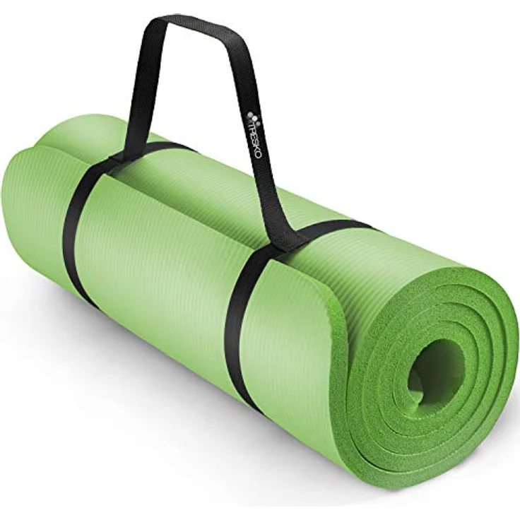 TRESKO Yogamatte Phthalatfrei - Gymnastikmatte rutschfest, Pilatesmatte Fitnessmatte mit Tragegurt, 185 x 60 x 1,0 cm Hellgrün – Bild 1