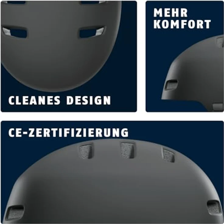 ABUS Fahrradhelm XOXO, Cityhelm im Skater-Look für Skateboard, Fahrrad und Scooter, optimiertes Kinnpolster, Größe M, Schwarz – Bild 4