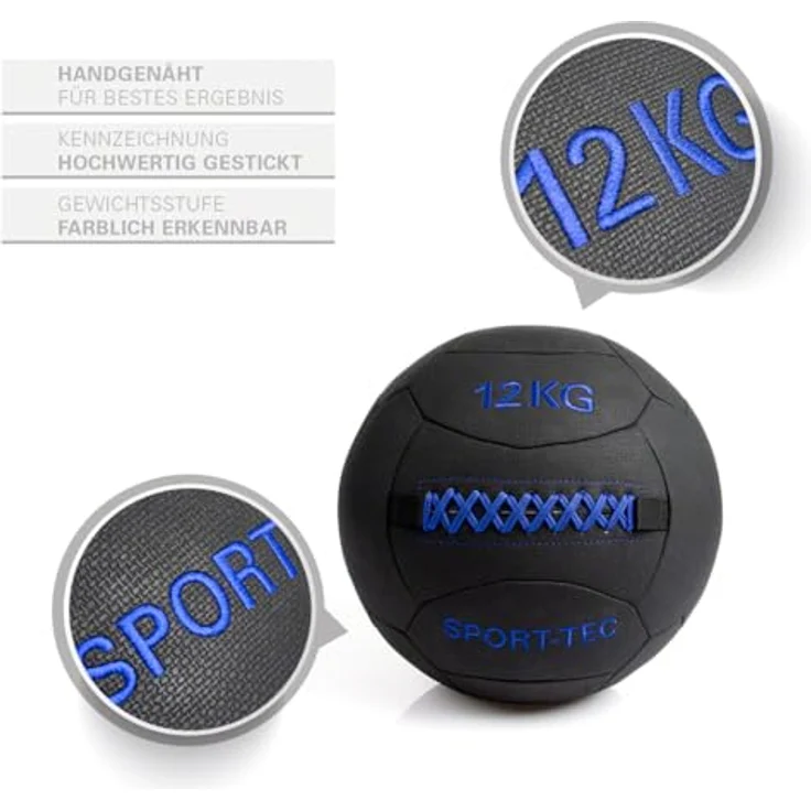 Sport-Tec Wall-Ball Robusta, 35 cm, 12 kg, blau - Handgenähter Medizinball mit gleichmäßiger Gewichtsverteilung – Bild 4