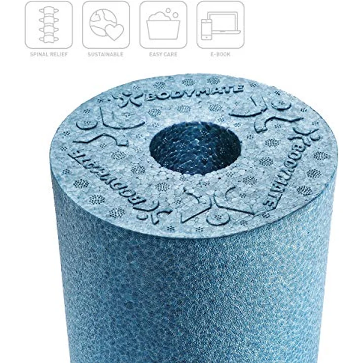 BODYMATE Faszienrolle CARE Mittel-Hart mit umlaufender Rille zur Wirbelsäulen-Entlastung und E-Book, Cool-Grey-Blue, 35x14cm – Bild 2