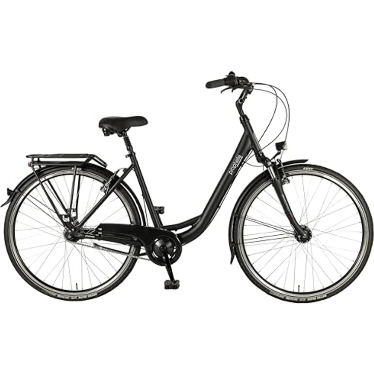 Prophete GENIESSER 500, 28 Zoll Citybike Damen mit Nexus 7 Gang Nabenschaltung, LED Beleuchtung, Nabendynamo, Rücktrittbremse und V-Bremse, Alu 50 cm, gefederte Suntour Gabel, schwarz – Bild 1
