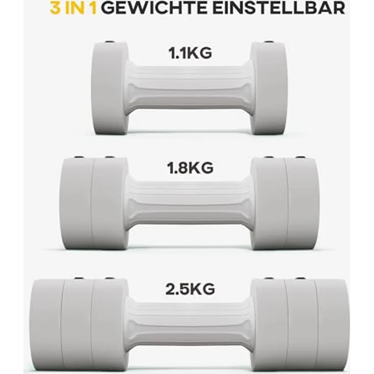 SPORTNOW 2 x 2,5 kg Hanteln, Kurzhanteln mit anpassbarem Gewicht, 1,1/1,8/2,5 kg pro Hantel, bodenschonendes Kunststoffgehäuse, Weiß – Bild 3