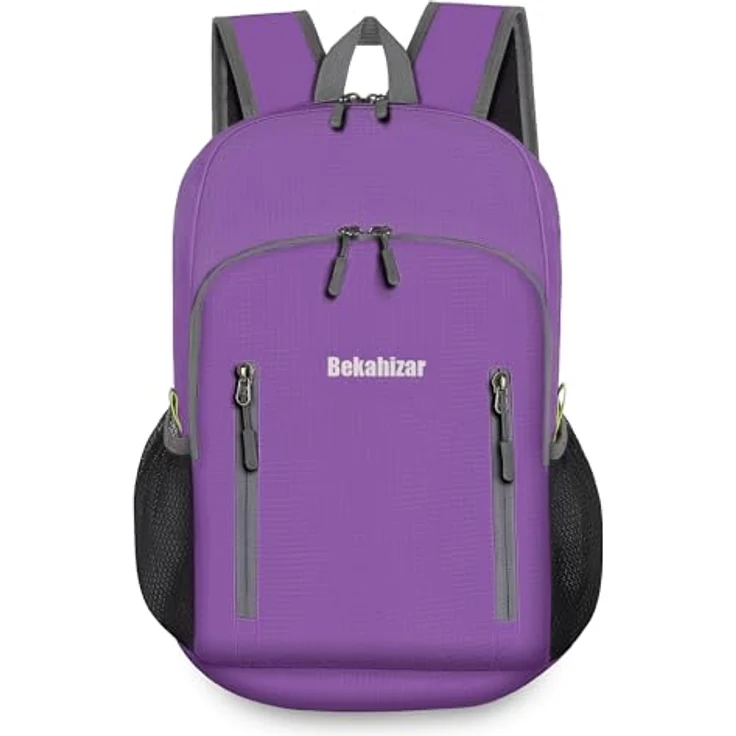 Bekahizar Faltbarer Rucksack 20L, Leichter Outdoor-Wanderrucksack mit Wasserabweisendem Nylon, lila – Bild 2