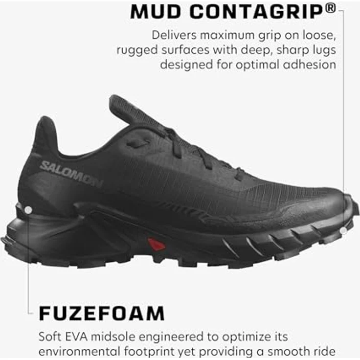 Salomon Alphacross 5 W Damen Wanderschuh, Schwarz, Größe 6, nahtloses Obermaterial, OrthoLite Einlegesohle, Contagrip Außensohle – Bild 2