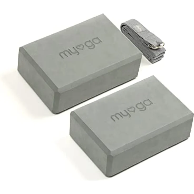 Myga Yoga Zubehör Set, 2 Rutschfeste Yoga Blöcke & Verstellbarer Yoga Gurt, grau, Optimaler Support für Anfänger & Fortgeschrittene, Leicht & Tragbar – Bild 1