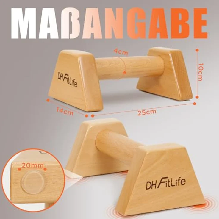 DH FitLife Liegestützgriffe aus Holz - 2x gelenksschonende & rutschfeste Handstand-Griffe | Parallettes | Dip Barren | Push-Up Bars | Calisthenics Equipment für Strength Training | Indoor & Outdoor, Buchenholz, belastbar bis 200 kg – Bild 2