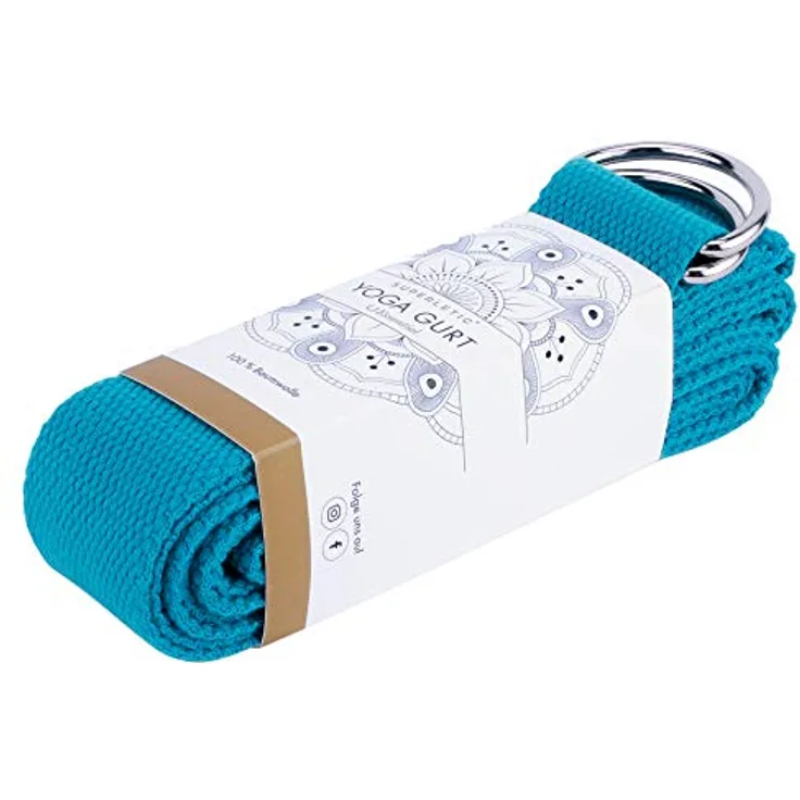 SUPERLETIC® Yogagurt, 250 cm Yoga Zubehör aus 100% Baumwolle mit Einstellbarer D-Ring-Schnalle und Elastischem Band