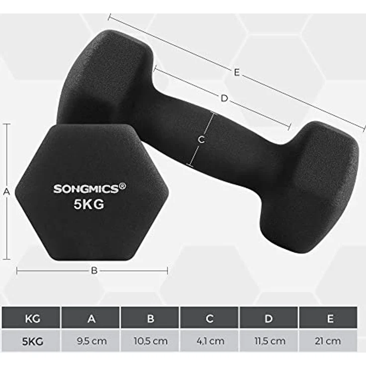 SONGMICS Hanteln, Hantelset 2 x 5 kg, Kurzhanteln mit Hantelständer 2 x 1 kg, 2 x 2 kg, 2 x 3 kg, Schwarz, Limettengrün, Aquamarin und Hellgrau, ideal für Krafttraining zu Hause, im Büro und Fitnessstudio – Bild 5