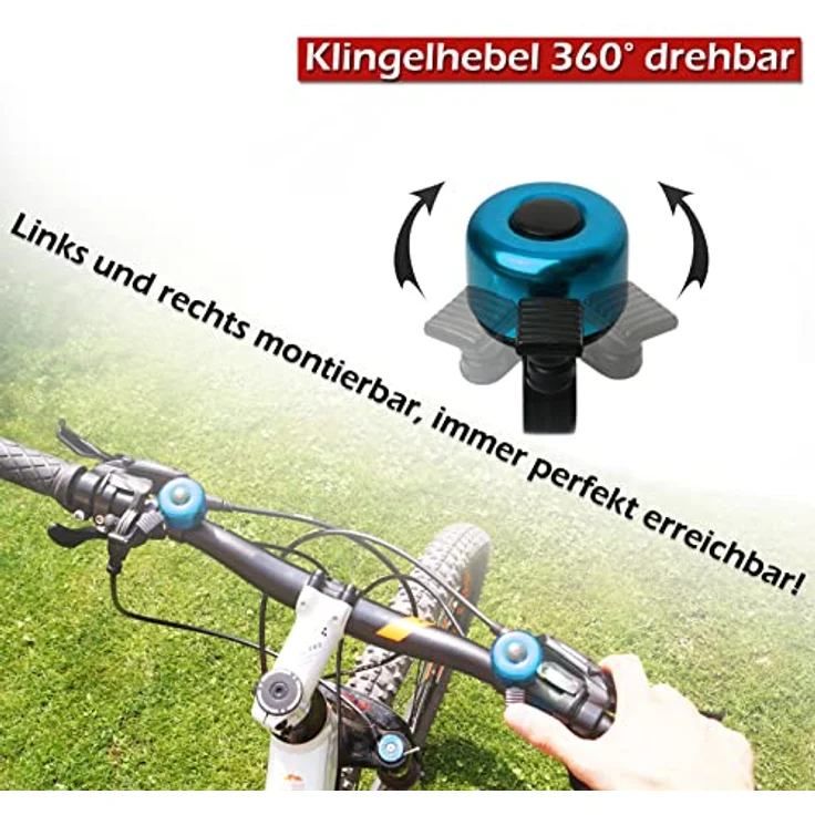 TF-Mind Fahrradklingel 120dB, Aluminium Legierung, farbig eloxiert, 360° drehbar, für Lenker von 22-25mm, blau – Bild 3