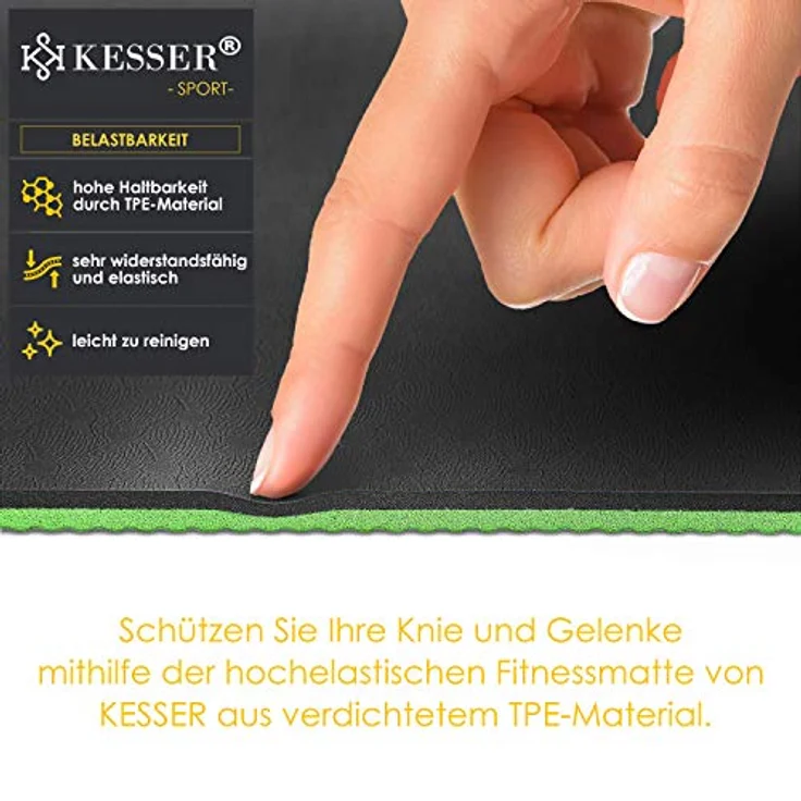 KESSER® Gymnastikmatte mit Tragegurt rutschfest TPE Yogamatte Gepolstert & rutschfest Fitnessmatte, 183 x 61 Trainingsmatte für Fitness Sportmatte, Pilates & Gymnastik Workout extradick – Bild 3