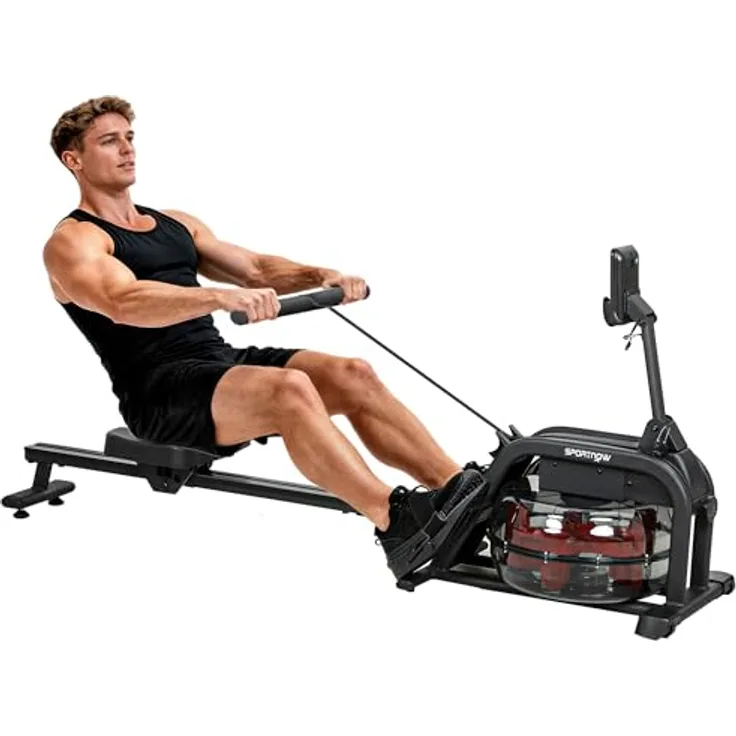 SPORTNOW Wasser Rudergerät, Rudergerät für Zuhause mit LCD Display, Handyhalterung, Komfortsitz, vertikaler Lagerung, bis 135 kg belastbar