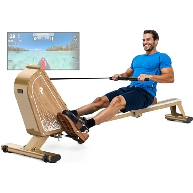 VOWVIT OR3 Rudergerät, magnetisches Rudergerät mit Bluetooth Monitor, 16 Widerstandsstufen, 160 kg Gewichtskapazität, kompakte vertikale Aufbewahrung, Farbe Weiß, 2 Jahre Garantie – Bild 1