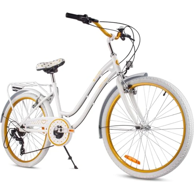 Sun Baby Heart Bike 24 Zoll Mädchenfahrrad mit 7-Gang Schaltung, Weiß-Gold – Bild 1