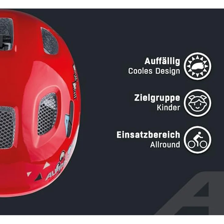 ALPINA Kinder-Helm Ximo 2, Fahrradhelm mit 360° Fitsystem, red smile gloss – Bild 3