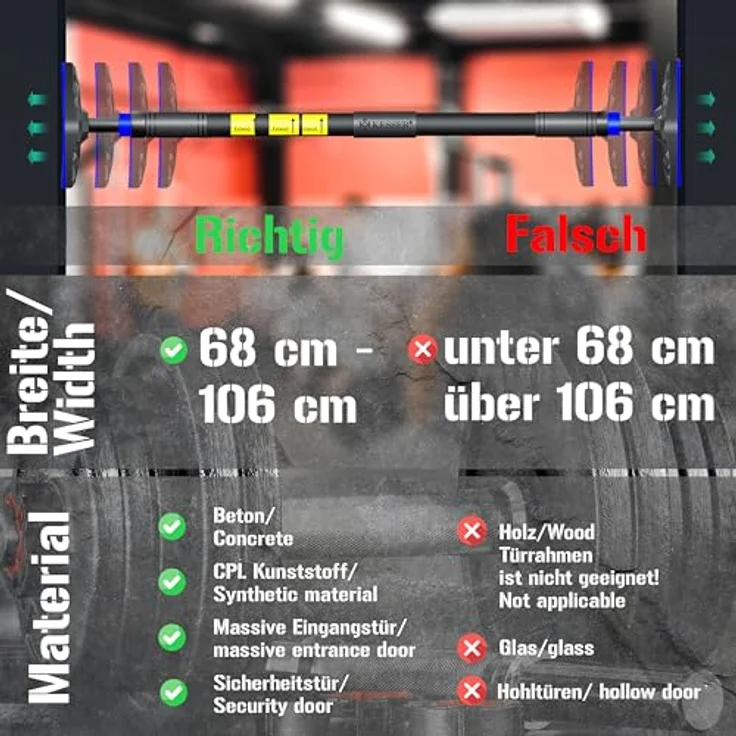 KESSER® Klimmzugstange Türrahmen verstellbar, Pull Up Bar Heimturnhalle, ohne Schrauben/Bohren, 68-106 cm Ausziehbar, bis 300 kg belastbar, inkl. Resistenzbänder – Bild 5