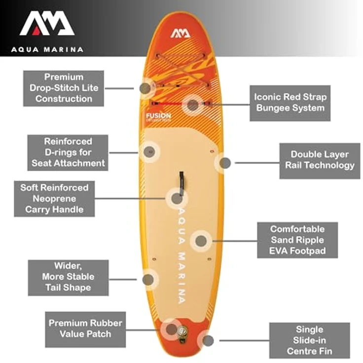 Aqua Marina Fusion Aufblasbares Stand-Up-Paddleboard-Paket, 3 m, mit stabiler Konturenform und komfortablem Sandwellen-EVA-Fußpolster, rot – Bild 3