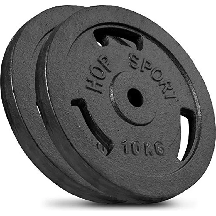 Hop-Sport 20 kg Gusseisen Hantelscheiben 30mm Set 4 x 5 kg / 2 x 10 kg - Guss Gewichte Hantel Set 30/31 mm Bohrung (2 x 10 kg) – Bild 1
