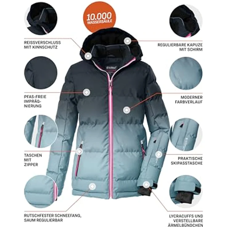 Killtec KSW 330 Girls Ski Quilted Jacket, wärmend und strapazierfähig, Hellblau, Größe 176 – Bild 5