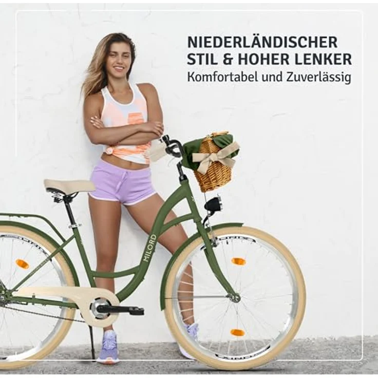 Milordbikes City-Fahrrad, Grün, Metall, 46 cm, leichtgängige 700C Reifen, 17 kg, inkl. Träger und Werkzeug – Bild 4