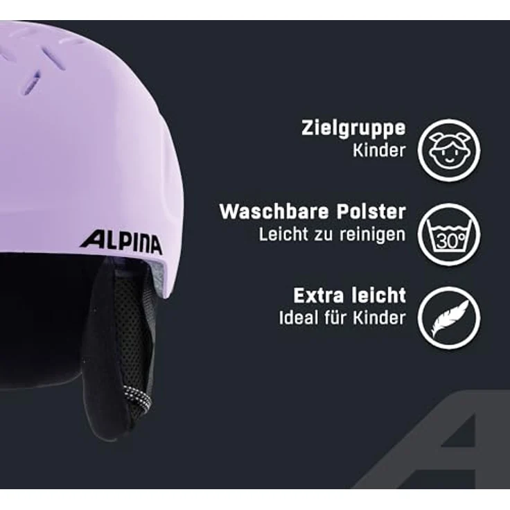ALPINA PIZI, Leichter bruchfester Kinder-Skihelm mit abnehmbaren Ohrenpolstern und integriertem Nackenwärmer, Lilac matt, M (51-55 cm) – Bild 3
